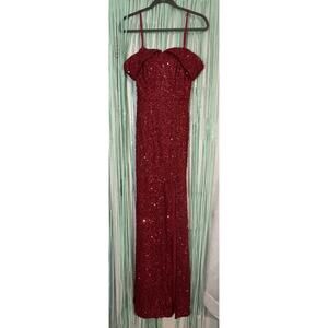 Dressalisa Red Sequin Floor Length Gown, Strapless, Party, Formal, Size S